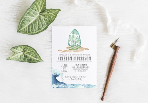 Baby on Board Baby Shower Invitation--DIGITAL DOWNLOAD--Baby Boy--Mom-to-be--Beach--Surfboard--Island--Tropical--Ocean Wave--Surf--Sand--Sun Il_570xn