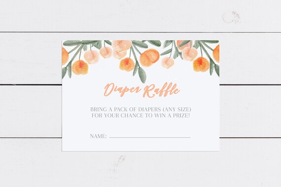 Peach Diaper Raffle Card--SELF EDIT DOWNLOAD--peach baby shower--georgia peach--Baby Girl--One Sweet Peach--summer--baby shower games Il_570xn