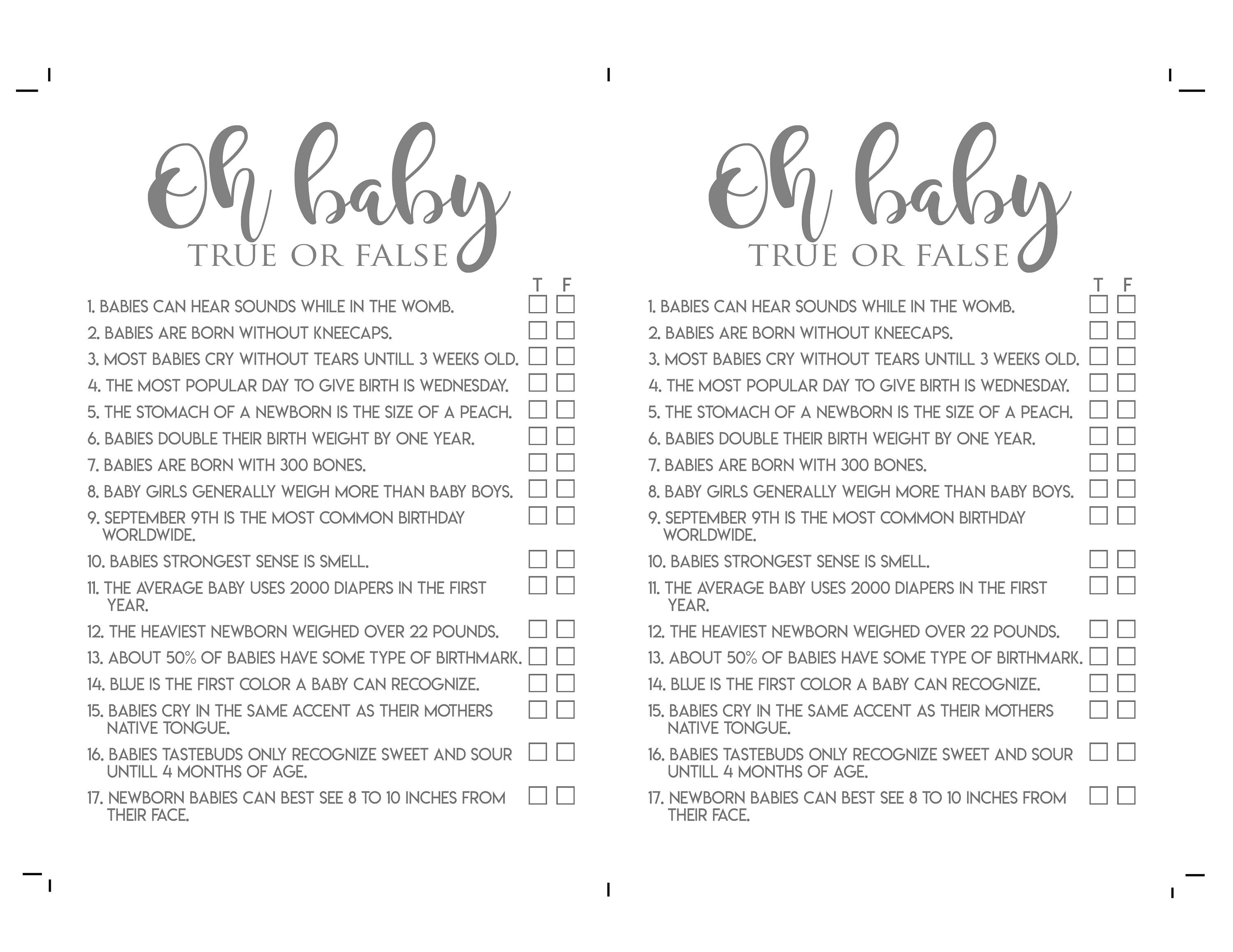 Baby True or False Baby Shower Gameinstant Etsy