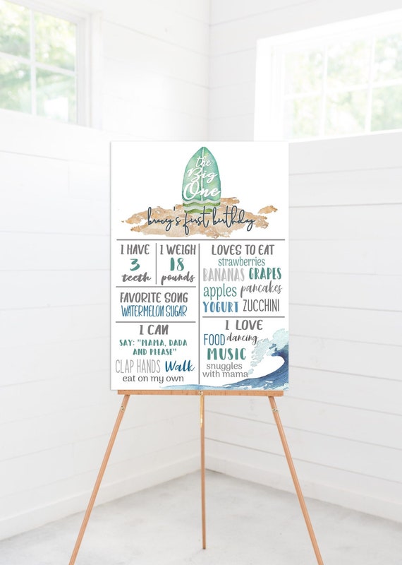 Surf Birthday Milestone Sign-- Surfer--the big one--Milestone Poster--SELF EDIT--Digital Download--First Birthday Sign--wave--surfboard Il_570xn
