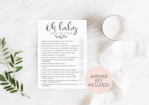 True or False Baby Shower Game--INSTANT DOWNLOAD--dIgital--boho baby Shower--Eucalyptus--Decor--fun activities--mom to be--newborn--baby Il_570xn