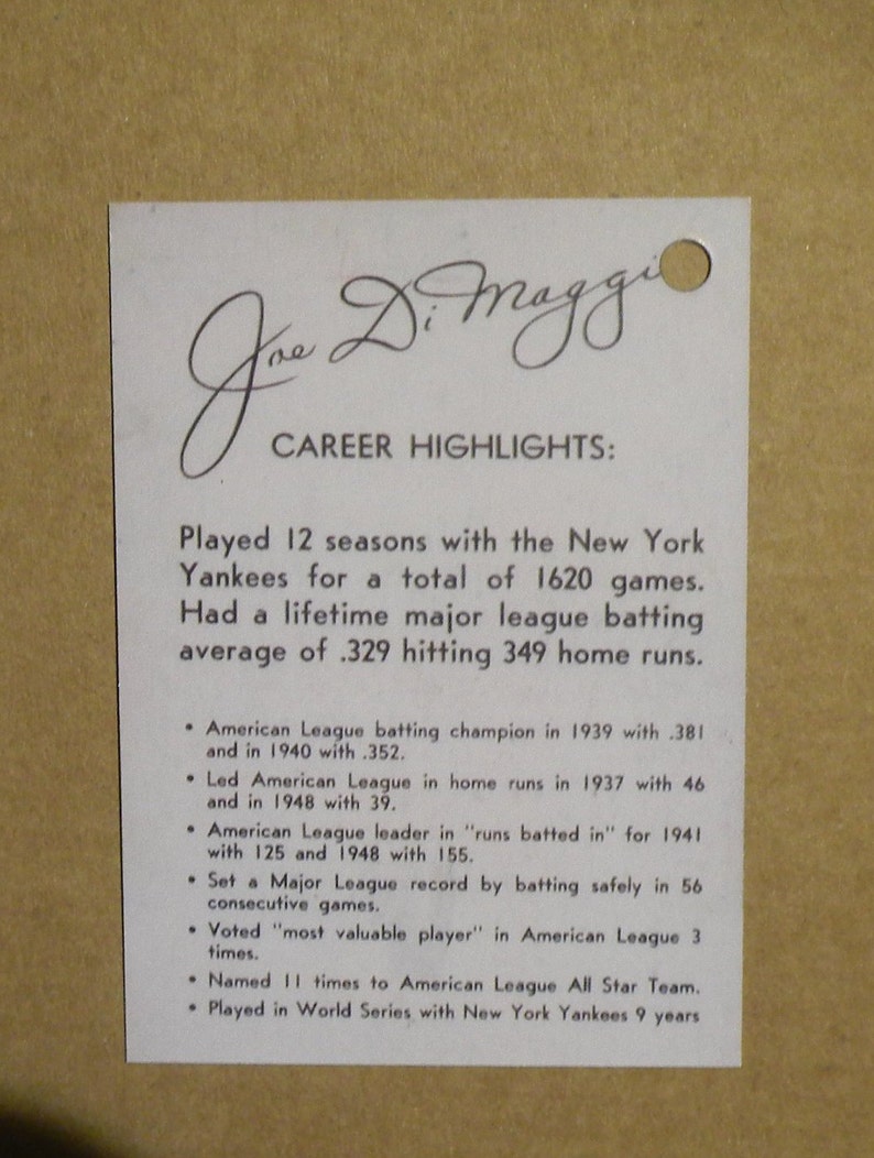 Joe DiMaggio {} New York Yankees Hang Tag 1951 DiMaggio Shoes RP