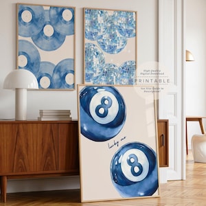 Conjunto de láminas retro azul marino claro: Arte mural estilo preppy para dormitorios universitarios (descarga digital) imagen 3