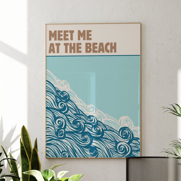 Meet At The Beach Wall Print, Nautical Ocean Beach Wall Decor, Digital Download, Coastal Art Print, Eclectic Wall Art, Museum Poster