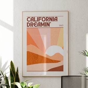 California Wall Print, California Dreaming Wall Decor, Digital Download, California Art Print, Retro Travel Poster, Vintage Surf Poster