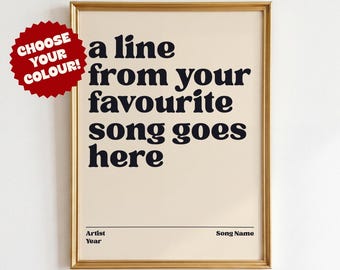Custom Song Lyrics Print: Personalised Music Poster, Retro Customized Wall Art