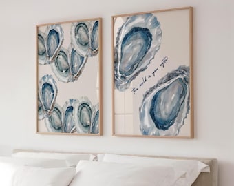 Oyster Shell Print Set: Light Blue Coastal Wall Art (Digital Download)