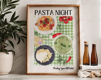 Impression de nuit de pâtes, art mural cuisine italienne, téléchargement numérique