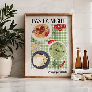 Pasta Night Print | Italian Food Kitchen Decor | Digital Download