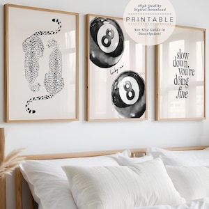 Black Trendy Set Of 3 Prints, Cheetah Wall Art, 8 Pool Ball Print, Neutral Wall Art, Lucky You Poster, Aesthetic Room Decor, Leopard Print