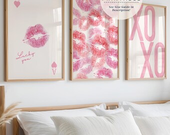 Light Pink Lucky You 3-Piece Print Set: Funky Maximalist Apartment Wall Art (Digital Download)