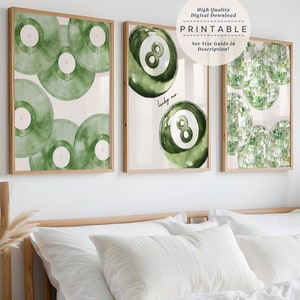 Sage Green Trendy 3er-Set Drucke, Rosa Preppy College Wohnheim Drucke, Ästhetischer Wohnheim Dekor, Funky Wandkunst, Wohnung Wandkunst, Glücklich sind Sie Kunst