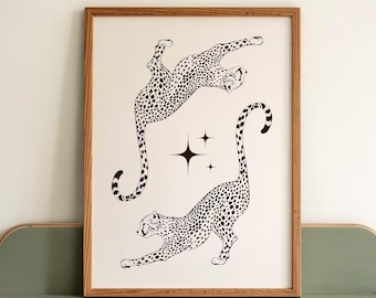Neutrale cheetah-print: funky luipaardkunst aan de muur, preppy decor slaapzaal (digitale download)