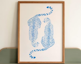 Light Blue Cheetah Print Wall Art: Retro Animal Decor (Digital Download)