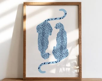 Marine Blau Leopard Print Gepard Poster: Maximalist Wohnung Wand Kunst (Digitaler Download)