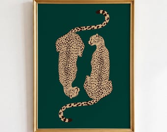 Emerald Green Cheetah Print: Funky Leopard Wall Art, Maximalist Apartment Decor (Digital Download)