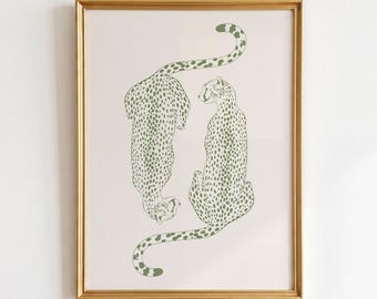 Original Cheetah Print: Sage Green Leopard Wall Art, Funky Dopamine Apartment Decor
