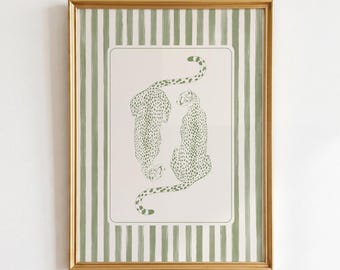 Cheetah Print: Sage Green Leopard Wall Art, Maximalist Apartment Decor (Digital Download)