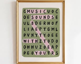 Green Music Print: Colorful Quote Apartment Decor, Maximalist Wall Art