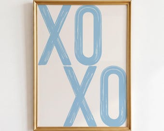 XOXO Print: Light Blue Retro Graffiti Poster, Preppy Dorm Apartment Decor (Digital Download)