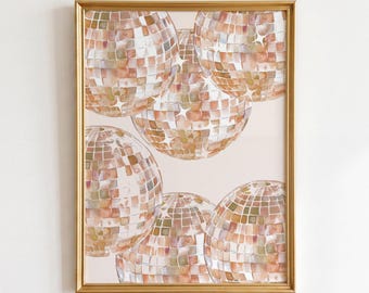 Disco Ball Print: Retro Neutral Apartment Decor, Funky Preppy Wall Art (Digital Download)