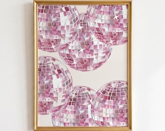 Pink Disco Ball Print: Retro 70s Music Poster, Funky Maximalist Wall Art (Digital Download)