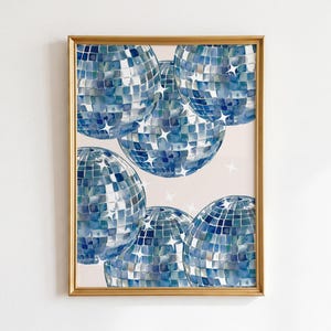 Impression boule disco : oeuvre d'art murale boule à facettes bleu marine funky (téléchargement numérique)