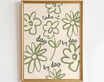 Stampa con affermazioni positive sulla salute mentale: decorazione murale minimalista con fiori per studio di terapia.