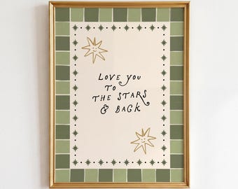 Retro Wall Art: Love You Print, Apartment Decor, Boho Mid Century Above Bed Bedroom Decor