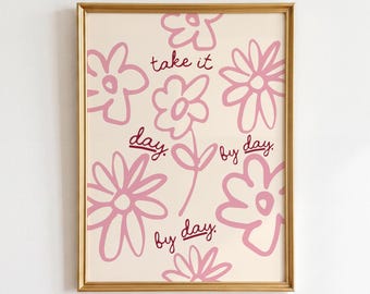 Pink Mental Health Affirmation Print: Minimalist Flower Wall Art for Therapy Office