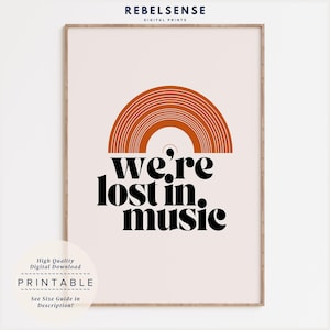 Vinyl Record Print, Retro Music Typography Print, Music Lover Gift, Vinyl Poster, Apartment Decor, Lost In Music, Retro Music Poster