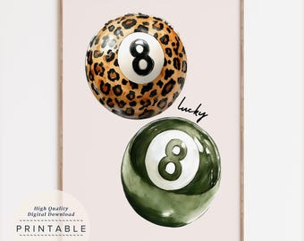 Leopard 8 Ball Print, Sage Green Wall Art, Leopard Wall Art, Dopamine Decor, Apartment Wall Art, Lucky You Print, Funky Wall Art, Trendy Art