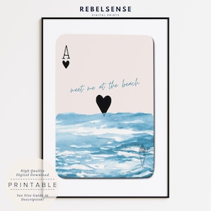 Estampa Meet Me At The Beach, Estampa Ace Of Hearts, Decoração de quarto praiano, Estampas azul-claro, Decoração de dormitório universitário, Decoração de quarto estética, Arte da moda