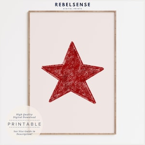 Impresión de estrella de lápiz labial rojo, póster retro estético de los años 70, decoración de apartamentos, decoración moderna, decoración de dormitorios universitarios, impresión de estrella retro, arte mural maximalista