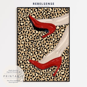 Cheetah Heels Print, Cherry Red Fashion Wall Art, Printable, Trendy Wall Art, Preppy Wall Art, Maximalist Decor, Dopamine Decor, Leopard Art