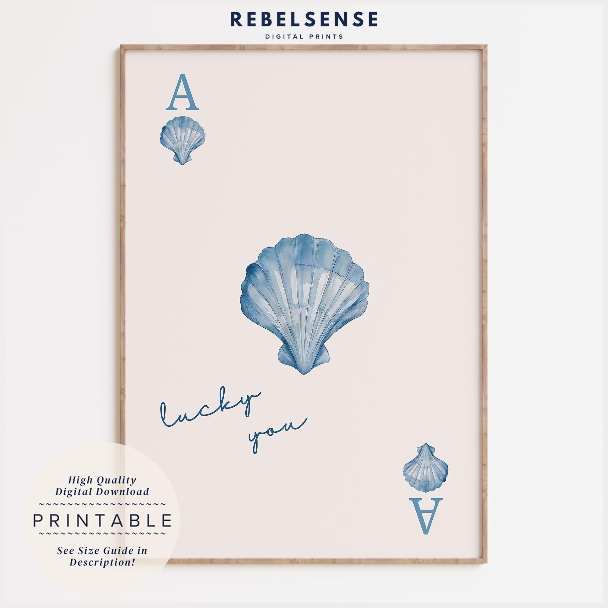Sea Shell Lucky Lucky You Print: Light Blue Seashell Wall Art, Coastal Beachy Apartment ...