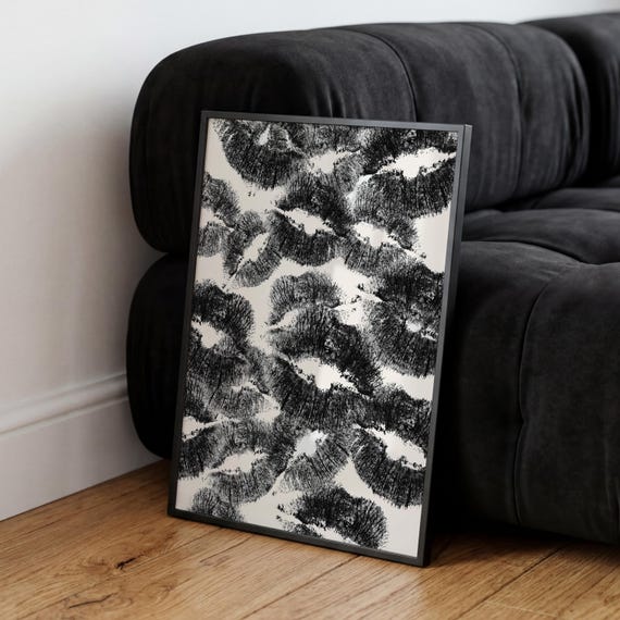 Black Lips Print: Funky Neutral Fashion Poster, Apartment Decor, Girly Wall Art (Digital Download)