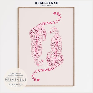 Impression murale guépard rose, art mural rose tendance funky, affiche guépard, décoration d'appartement, décoration de chambre BCBG, décoration de dortoir universitaire, affiche léopard