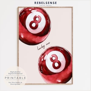 8 rotes Lucky Me Poster, Pool Ball Print, Ästhetisches Dekor, Wohnkultur, Funky Wandkunst, Maximalist Wandkunst