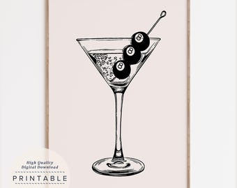 8 Ball Martini Print, Bar Cart Decor, Lucky Poster, Apartment Decor, College Dorm Decor, Funky Home Decor, Dirty Martini, Lucky You Print