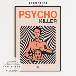 Lámina de pared de Psycho Killer, decoración de pared con música retro de los 70, descarga digital, Halloween retro, póster psicodélico, póster de banda, arte espeluznante