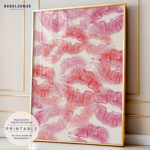 Impresión de beso de labios rosados, decoración de dopamina preppy rosa, arte de pared femenino, decoración de habitación estética, decoración de apartamento, arte de pared universitario, impresiones de color rosa claro