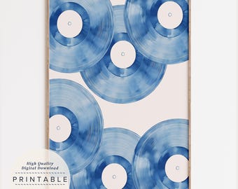 Blue Vinyl Record Wall Art, Trendy Retro Music Poster, Music Lover Gift, Maximalist Wall Art, Trendy Poster, Apartment Decor, Blue Retro Art