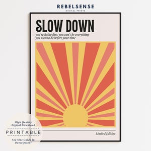 Slow Down Lyric Print, Trendy Musik Poster, Wanddekoration, Funky Zimmerdeko, Helle Wandkunst, Ästhetisches Raumdekor, Wien Poster, 70er Jahre Kunst
