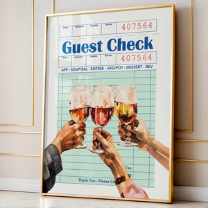 Gastcheque muurafdruk, barwagen wanddecoratie, digitale download, cocktailprint, girly kunst aan de muur, cheers print, slaapzaal kunst aan de muur, esthetische poster, digitale download, cocktailprint