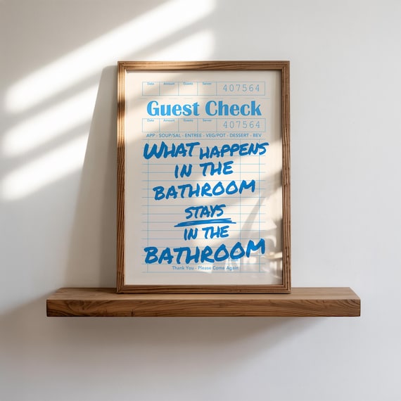 Funny Bathroom Print: Blue Funky Toilet Wall Art, Girly Apartment Decor (Digital Download)