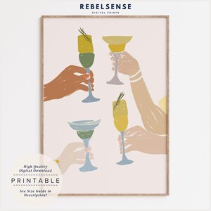 Impresión de cóctel "Cheers", impresión de carrito de bar moderno, imprimible, decoración para anfitriones, póster de martini, decoración de dormitorios universitarios, póster de cócteles, decoración de apartamentos