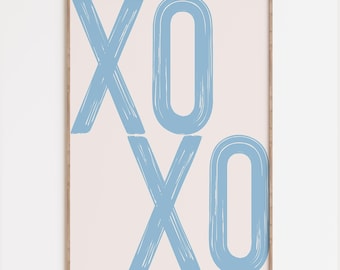 Impression XOXO : affiche graffiti rétro bleu clair, décoration d'appartement de dortoir preppy (téléchargement numérique)