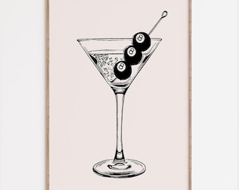 8 Ball Martini Print: Funky Bar Cart Wall Art, Apartment Decor (Digital Download)