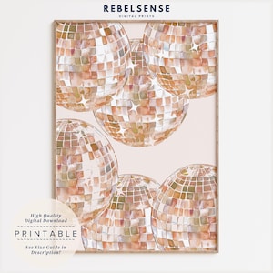 Beige Diskokugel Druck, Funky 70er Jahre Ästhetischer Druck, Spiegelball Poster, Wohnung Dekor, College Wohnheim Dekor, Trendige Poster, Dopamin Dekor